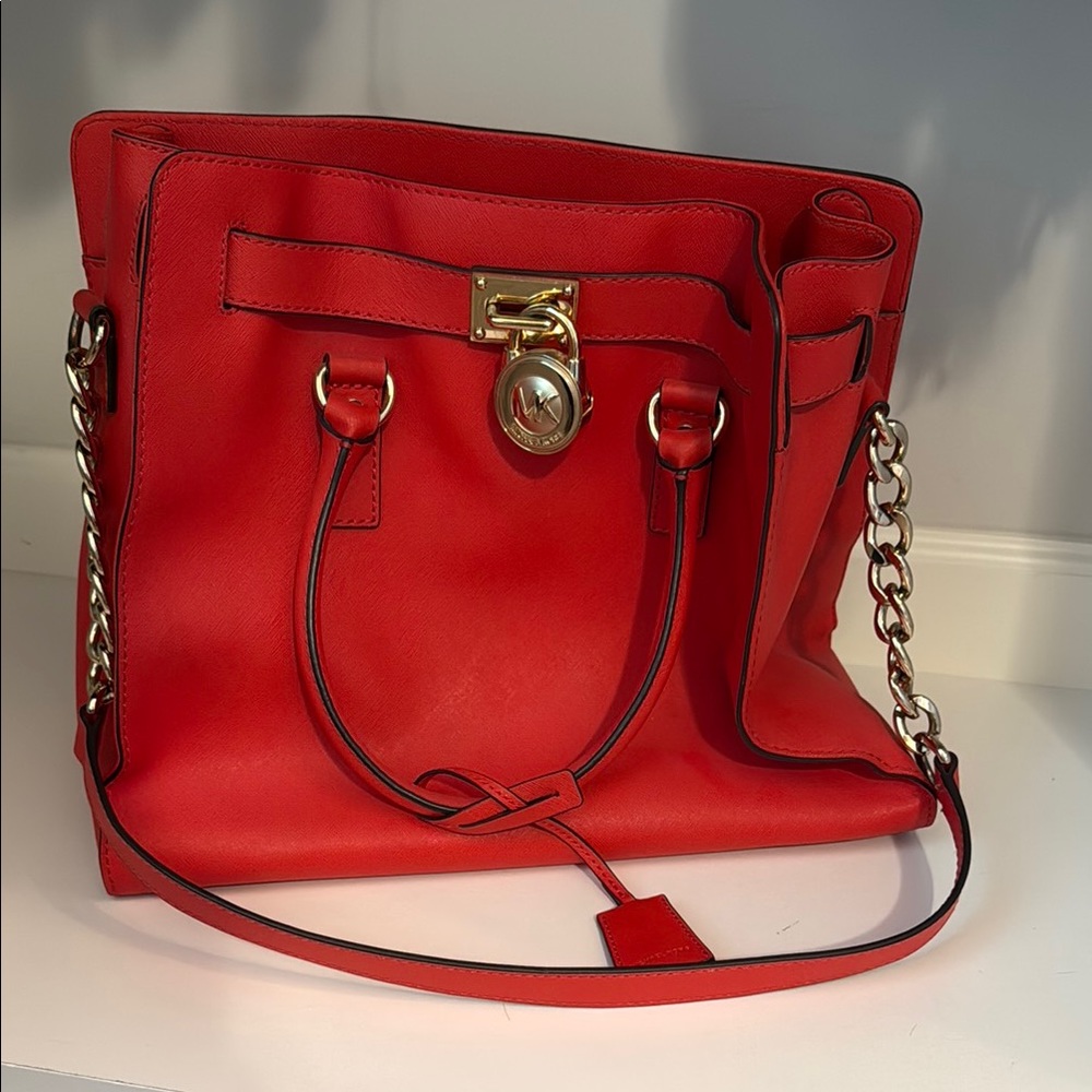 Michael Kors Red and Gold Shoulder Bag with Chain Strap